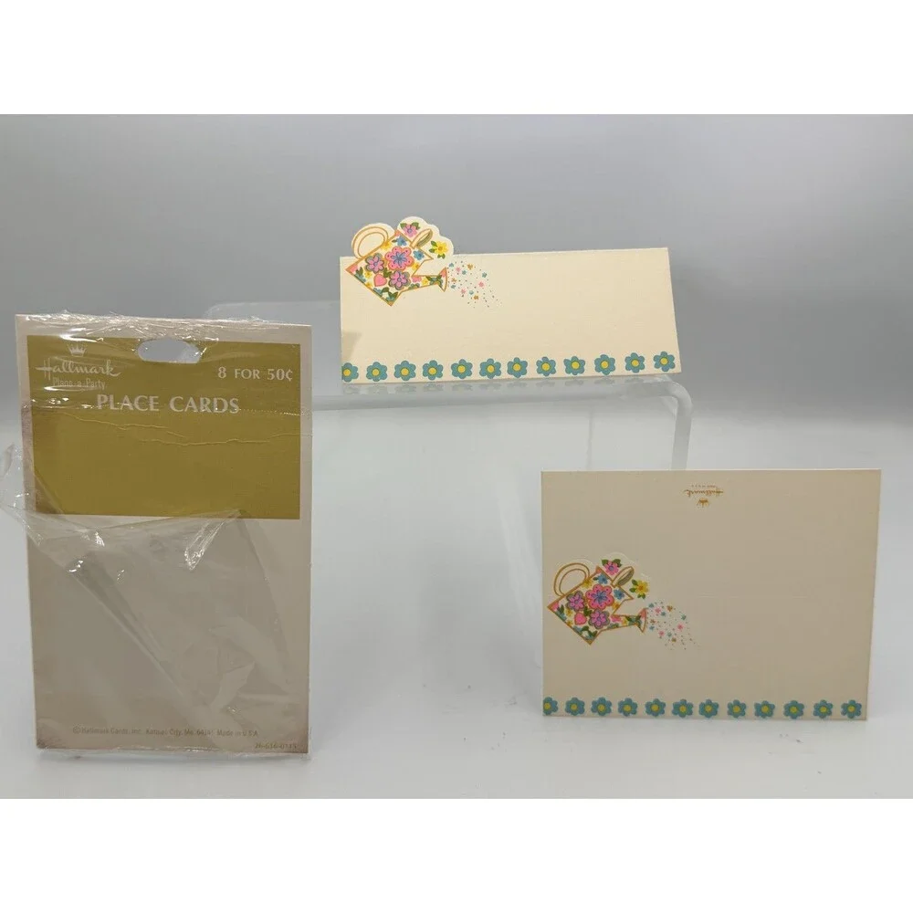 Vintage Hallmark Shower Place Cards Watering Can Floral Design 8 Count